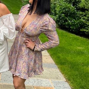 Petite Missguided pink floral plunge dress